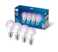 Philips Smart Lighting Smart Light Bulb, A60, E27, RGB, 4-Pack | Color and Tunable White Light 2200-6500 K, Smart LED, 806 lm, Low Dimming, Connected by WiZ, Smart Home