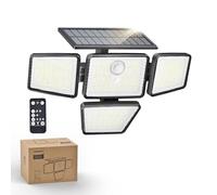 Philips Solar Security Light Outdoor, 196 LED Wall-Mounted Flood Light w/PIR Motion Sensor, 3 Modes, 4 Adjustable Heads Solar-Powered Floodlights with Remote Control, IP65 Waterproof
