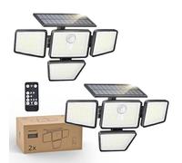 Philips Solar Security Light Outdoor, 196 LED Wall-Mounted Flood Light w/PIR Motion Sensor, 3 Modes, 4 Adjustable Heads Solar-Powered Floodlights with Remote Control, IP65 Waterproof (2 Pack)