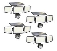 Philips Solar Security Light Outdoor 302 LED 1200lm，Solar-Powered Waterproof Wall-Mounted Flood Light w/PIR Motion Sensor, 3 Heads, IP65 Waterproof, 3 Modes (4 Packs)