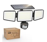 PHILIPS Solar Security Light Outdoor 302 LED 1200lm, Solar-Powered Waterproof Wall-Mounted Floodlight w/PIR Motion Sensor, 3 Heads, IP65 Waterproof, 3 Modes