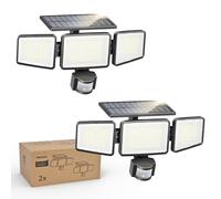 PHILIPS Solar Security Light Outdoor Light 302 LEDs 1200lm，Solar-Powered Waterproof Wall-Mounted Flood Light w/PIR Motion Sensor, 3 Heads, IP65 Waterproof, 3 Modes (2) [Energy Class A]