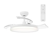 Philips Solr Retractable-Blade Ceiling Fan with LED Light, 3 Blades, 106 cm Blade Wingspan, 4500 Lumens, Three Shades of White Light (2700 K / 4000 K / 5500 K), Dimmable to 10%, Remote Control, White