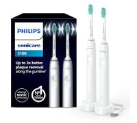 Philips Sonicare 3100 Electric Toothbrush, Sonic Toothbrush, Pressure Sensor and Timer, White, Dual Pack, Model HX3675/13