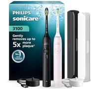Philips Sonicare 3100 Series Electric Toothbrush - Sonic Toothbrush, Pressure Sensor, 3 Intensities, EasyStart, SmarTimer, 14-Day Runtime, Travel Case, Black & Light Pink, 2 Pack, HX4072/42, [New]