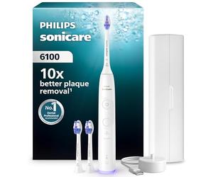 Philips Sonicare 6100 Electric Toothbrush, Sonic Toothbrush with 2 Brushing Modes and 3 Intensity Levels, Pressure Alert, EasyStart, SmarTimer, Travel Case, White, Model HX7400/02 [New Technology]