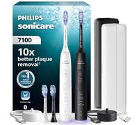 Philips Sonicare 7100 Series Electric Toothbrush - Next-Generation Sonicare Technology, Pressure Sensor, 12 Brushing Settings, 21-Day Runtime, Charging Travel Case, White & Black, 2 Pack, HX7429/04
