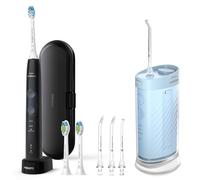 Philips Sonicare Complete Care Kit, Compact Flosser 1000, Blue, ProtectiveClean 5300 Rechargeable Electric Toothbrush, Black and 2PK Compact Nozzle Bundle, BD2002AZ
