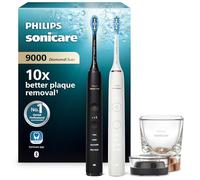 Philips Sonicare DiamondClean 9000 Electric Toothbrush, Sonic Toothbrush with App, Pressure Sensor, 4 Brushing Modes, 3 Intensity Levels, Charging Glass, Black & Rosegold, Dual Pack, Model HX9914/57