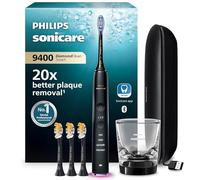 Philips Sonicare DiamondClean Smart 9400 Electric Toothbrush, Sonic Toothbrush with App, Pressure Sensor, Brush Head Detection, 4 Brushing Modes and 3 Intensity Levels, Black, Model HX9918/89