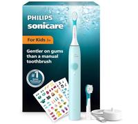 Philips Sonicare for Kids Electric Toothbrush - Sonic Toothbrush for Children 3+, 2 Gentle Modes, 2-Minute Sound Timer, 2 Mini Brush Heads, Teal, Model HX6500/23