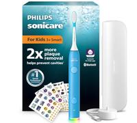 Philips Sonicare for Kids Smart Electric Toothbrush - Sonic Toothbrush with App, for Children 3+, 2 Gentle Modes, 2-Minute Light & Sound Timer, 2 Brush Heads (Standard & Mini), Blue, Model HX6600/52