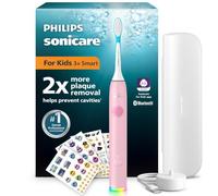 Philips Sonicare for Kids Smart Sonic Electric Toothbrush - Sonic Toothbrush with App, for Children 3+, 2 Gentle Modes, 2-Minute Light & Sound Timer, 2 Brush Heads (Standard & Mini), Pink, HX6600/51