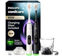 Philips Sonicare Next-Generation DiamondClean 8500 Sonic Electric Toothbrush - with Smart Pressure Feedback and 18 Settings, Powder White & Black, 2 Pack, HX8596/21