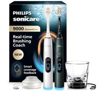 Philips Sonicare Next-Generation DiamondClean 9000 Sonic Electric Toothbrush - with Smart Coverage Feedback, Smart Pressure Feedback and 21 Settings, Silver White & Midnight Green, 2 Pack, HX9216/89