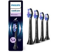 Philips Sonicare S2 Sensitive, Genuine Replacement Toothbrush Heads, Black, 4 Pack, HX6054/88