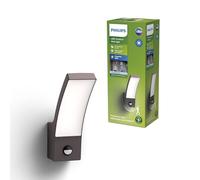 PHILIPS Splay LED Outdoor Wall Light, Modern Design, Anthracite Grey | Built-In LED, 12W, 1600lm, 4000K Cool White Light, IP44 Weather-Resistant, Infrared Motion Sensor, Durable, Aluminium