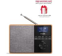PHILIPS Audio R5505/10 Bluetooth Radio (Wooden Housing, DAB+/FM Radio, 3-Inch Driver, Kitchen Timer, Mains or Battery Operated), Brown/Grey, 20.7 L x 10.6 W x 14.1 H