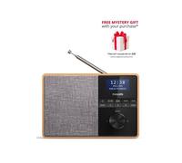 PHILIPS Audio R5505/10 Bluetooth Radio (Wooden Housing, DAB+/FM Radio, 3-Inch Driver, Kitchen Timer, Mains or Battery Operated), Brown/Grey, 20.7 L x 10.6 W x 14.1 H