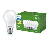 Philips Ultra Efficient LED Bulb, Energy Efficiency Class A, with E27 Socket, 60W, Matt, Warm White 2700K, 6 Pack