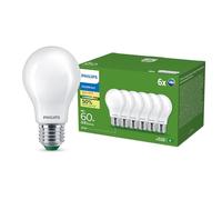 Philips Ultra Efficient LED Bulb, Energy Efficiency Class A, with E27 Socket, 60W, Matt, Warm White 2700K, 6 Pack