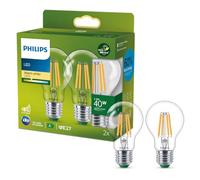 Philips Ultra Efficient - Ultra Energy Saving Lights, 40W, E27, A60, Clear Glass, Warm White Light, 2700 Kelvin, Non-dimmable, 2-Pack