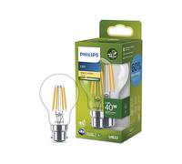 Philips Ultra Efficient - Ultra Energy Saving Lights, LED Light Source, 40W, A60, B22 Warm White 2700 Kelvin Clear