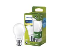 PHILIPS Ultra Efficient - Ultra Energy Saving Lights, LED Light Source, 60W, A60, B22 Warm White 2700 Kelvin, Frosted