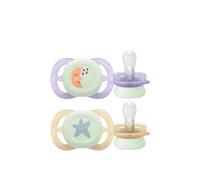 Philips Ultra Start Night-time Pacifier 0-2m Purple/Yellow x2