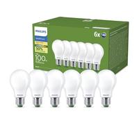 Philips UltraEfficient LED Light Bulb, 6 Pack, A60, E27, 1535 Lumens, 100W, Energy Saving, EyeComfort, Long Lifetime, Warm White Light 2700K, Classic Design, Frosted