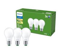 Philips UltraEfficient LED Light Bulb, 3 Pack, A60, E27, 1535 Lumens, 100W, Energy Saving, EyeComfort, Long Lifetime, Warm White Light 2700K, Classic Design, Frosted