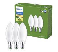 Philips UltraEfficient LED Light Bulb, 3 Pack, B35, E14, 485 Lumens, 40W, Energy Saving, EyeComfort, Long Lifetime, Warm White Light 2700K, Classic Design, Frosted