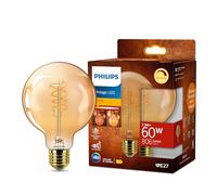 Philips Vintage Amber Spiral G95 Bulb, Dimmable, Flicker-Free, EyeComfort, 806 Lumen, Flame (2200 K), 7.3 W=60 W, E27 Base, 1-Pack