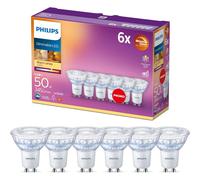 Philips WarmGlow 6 Pack Dimmable [GU10 Spot] LED Light Bulbs, 3.8 W - 50W Equivalent, 2700-2200K. for Relaxed Home Lighting, Standard Warm White