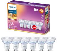 Philips LED Classic WarmGlow Dimmable Spot Light, Glass, Silver, GU10, 5 W, Pack of 6