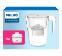 Philips Water carafe filtrante Philips +6 cartouches filtrantes de Remplacement Micro X-clean, dAbit Rapide, Blanc, 2,6 litres, minuterie Alectroniqu