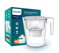 Philips - Water filter jug + 4 replacement filter cartridges Softening + Up to 50% reduction in water hardness, fast flow, white, 2.6 litres, electronic timer (Packaging may vary)
