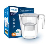 Philips - Water filter jug + 4 replacement filter cartridges Softening + Up to 50% reduction in water hardness, fast flow, white, 2.6 litres,