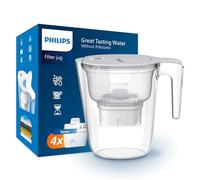 Philips Water Filter Jug +4 Micro X-Clean Replacement Filter Cartridges, Fast flow, White, 2.6 litres, Electronic timer (Package may vary)