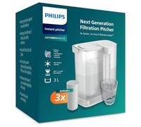 PHILIPS Water Instant Filter, 3 ANTICALC+ replacement filter cartridges, UP TO 50% MORE LIMESCALE REDUCTION, 3-litre capacity, 1 l/min fast flow, rechargeable via USB-C