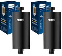 Philips Water in-Line Shower Filter, 50 000 L Filtration Capacity, Black, Reduces Chlorine by up to 99%, Easy to Install, fits All Standard Hoses and taps (Pack of 2)