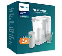PHILIPS Water Instant Filter, 3 ANTICALC+ replacement filter cartridges, UP TO 50% MORE LIMESCALE REDUCTION, 3-litre capacity, 1 l/min fast flow, rechargeable via USB-C