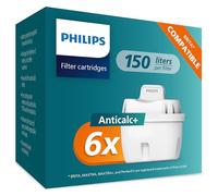 Philips Water Replacement Filter Cartridges Softening+, 6-Pack, Brita Compatible, UP to 50% More Water-Hardness Reduction