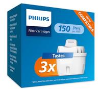 Philips Water Replacement Filter Cartridges, 3-Pack, Brita Compatible, Reduces MICROPLASTICS, Chlorine, LIMESCALE, Heavy Metals