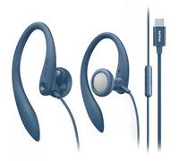 Philips Wired Ear Hook with Microphone, Secure Fit Over-Ear Sport Earbuds, Deep Bass 15mm Drivers, in-Line Controls, Plug-and-Play Earphones (Blue, USB-C with MIC)
