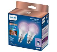 Philips WiZ A60 B22 Colour Smart Light Bulb - Pack of 2