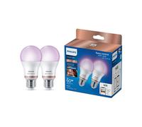 Philips WiZ E27 60W LED Cool white, RGB & warm white A60 Non-dimmable Light bulb Pack of 2