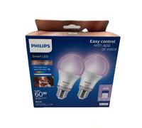 Philips WiZ E27 60W LED Cool white, RGB & warm white A60 Non-dimmable Light bulb Pack of 2