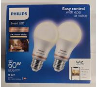 Philips WiZ E27 60W Smart Light Bulb, 2 Pack [EEK: F]