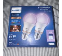 Philips WiZ E27 60W Smart Light Bulb, 2 Pack [EEK: F]